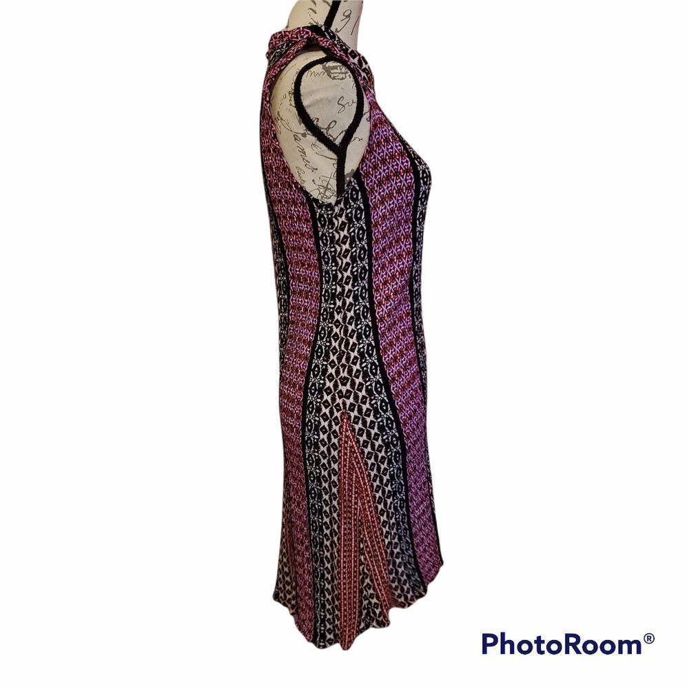 NY Collection Ladies Size Large Red Black Purpl Geometric Print Sleeveless Dress - Picture 2 of 6